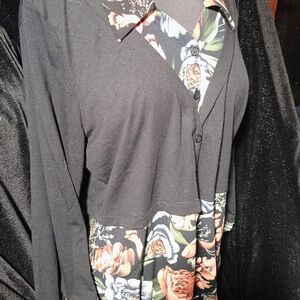 Christopher & Banks Black Floral Blouse